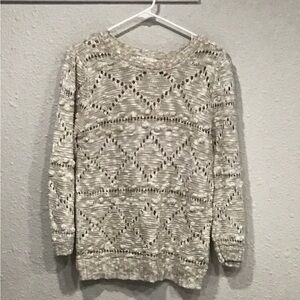 MINE Women’s M Sweater Open Knit Pullover Textured Button Back Boho Cottagecore